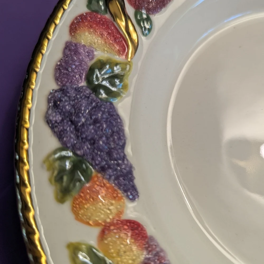Avon Fruit Patterned Ceramic Dinner Plate Embossed Frosted Special Dish